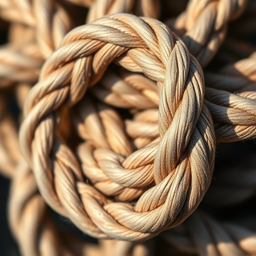 Create a highly detailed and realistic image of a complex knot with intricate textures and shadows, using a DSLR camera with a 50mm lens, aperture set to f/2.8, ISO 100, and a shallow depth of field, ensuring a close-up view with natural lighting for enhanced clarity.