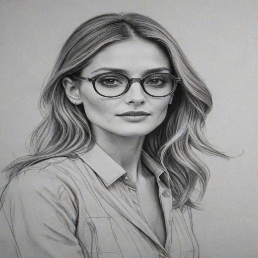 Graceful Olivia Palermo, pencil sketch, portrait of Splendid woman 1942s in glasses, hair style beatnik, outline, clear lines, fine lines, 8k