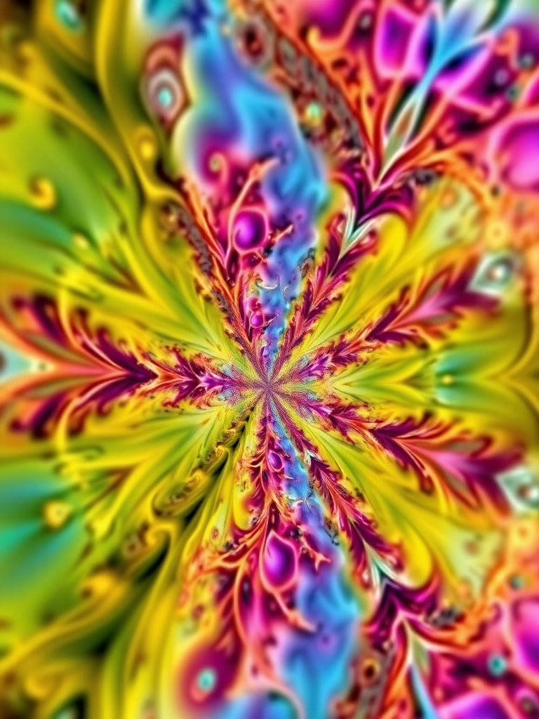 Generate a high-resolution fractal image with vibrant colors and intricate patterns, camera settings: ISO 100, aperture f/8, shutter speed 1/250s, camera view: macro, camera style: vivid, camera type: digital SLR.