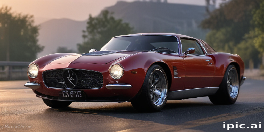 Classic Red Sports Car on a Scenic Road at Sunset.