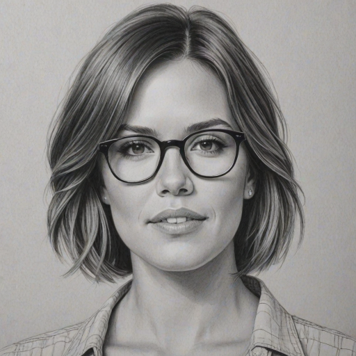 Beauteous Mandy Moore, pencil sketch, portrait of Splendid woman 1978s in glasses, hair style beatnik, outline, clear lines, fine lines, 8k