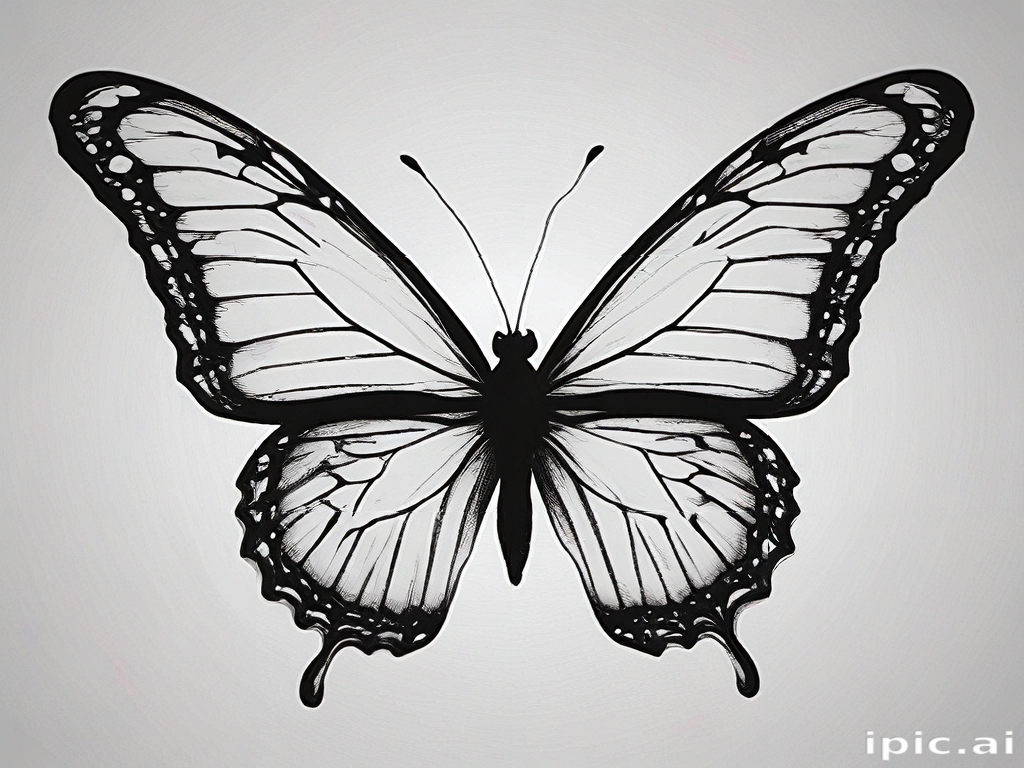 Elegant Black and White Butterfly Illustration with Intricate Wing Patterns