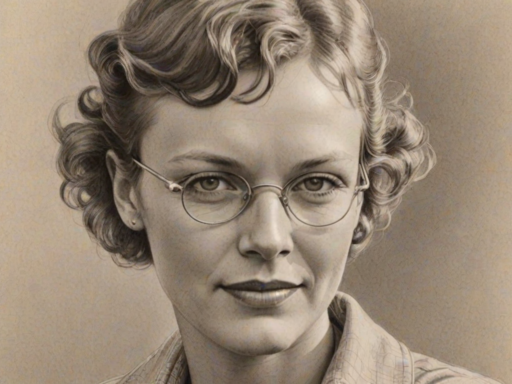 Exquisite Amelia Earhart, pencil sketch, portrait of Gorgeous woman 1936s in glasses, hair style beatnik, outline, clear lines, fine lines, 8k