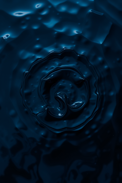 capture an image of rippling dark water with reflections of deep blue light, use a DSLR camera with a 50mm lens, aperture f/2.8, shutter speed 1/125s, ISO 100, top-down view, natural lighting for enhanced texture and clarity