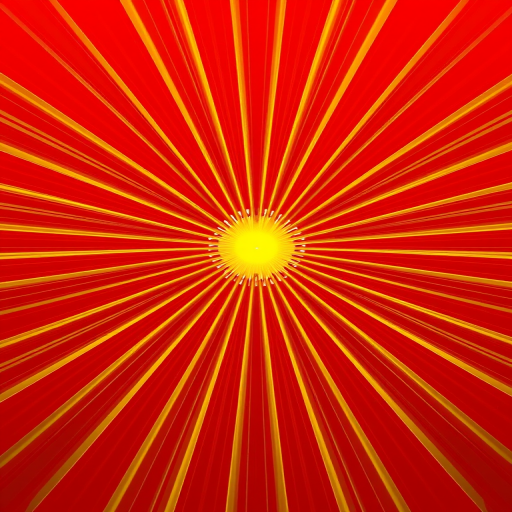 Create a vibrant radial gradient design featuring yellow rays radiating from a central point against a red background, captured with a DSLR camera at f/8 aperture, ISO 100, 50mm lens, and a high-quality HDR setting for enhanced color depth.
