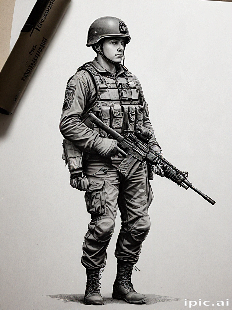 Detailed Artistic Representation of a Soldier in Full Military Gear