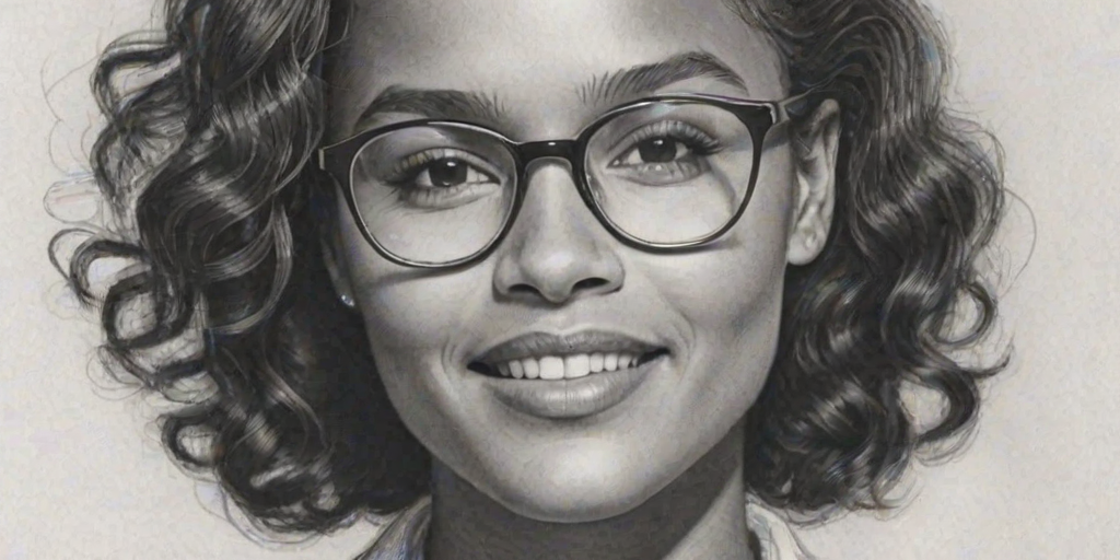 Enchanting Joy Bryant, pencil sketch, portrait of Splendid woman 1941s in glasses, hair style beatnik, outline, clear lines, fine lines, 8k