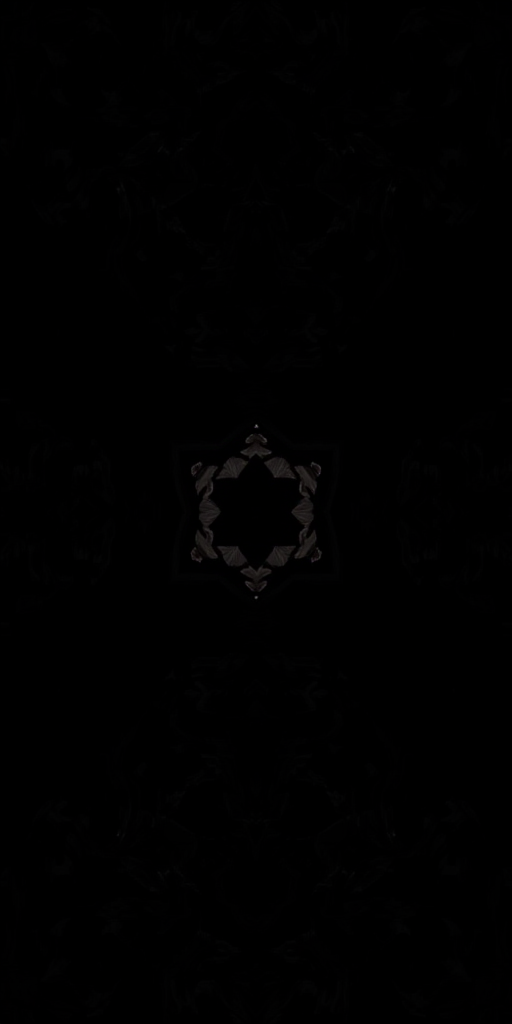Create an abstract black image with high contrast, using a DSLR camera, 50mm lens, f/1.8 aperture, ISO 100, natural light, and focus on a centered geometric design.