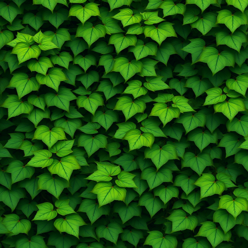 Create a high-resolution illustration of lush green ivy vines with detailed leaves, featuring a DSLR camera setting of f/2.8 aperture, ISO 100, 50mm lens, shot from a slight overhead angle to capture depth and texture.