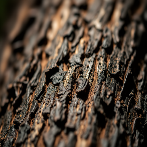 high-resolution close-up of textured bark with dramatic lighting, f/2.8, ISO 100, 50mm lens, macro photography, DSLR camera, focus on intricate details and rich color contrasts