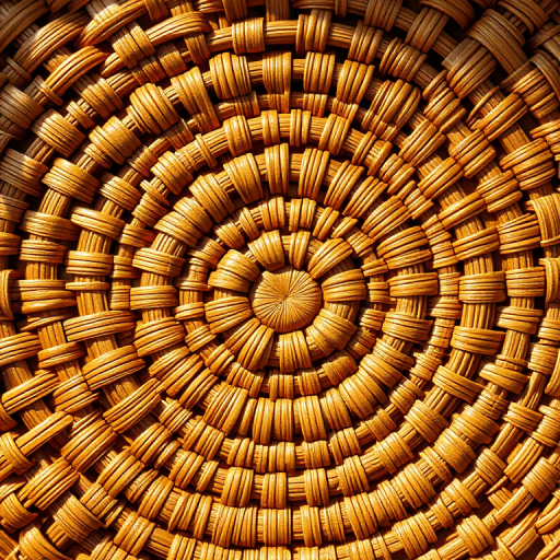 high-resolution image of a woven basket pattern with a warm golden hue, shallow depth of field, aperture f/4, ISO 100, shot from an overhead view using a DSLR camera with natural lighting
