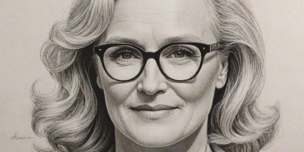 Attractive Glenn Close, pencil sketch, portrait of Alluring woman 1941s in glasses, hair style beatnik, outline, clear lines, fine lines, 8k