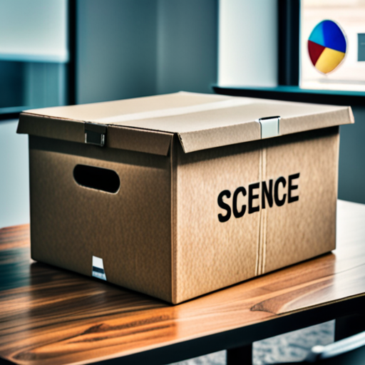a big box on a table with different science materials floating out of it