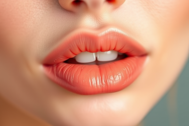 Peach sorbet lips titled "Sunset Blush" feature a soft, creamy texture and warm undertones, perfect for natural makeup looks and spring aesthetics