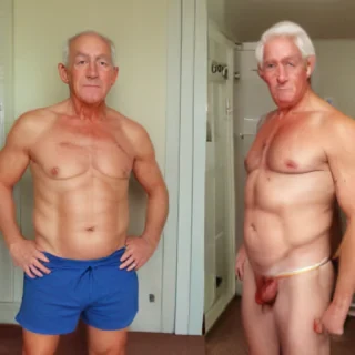 shirtless old man