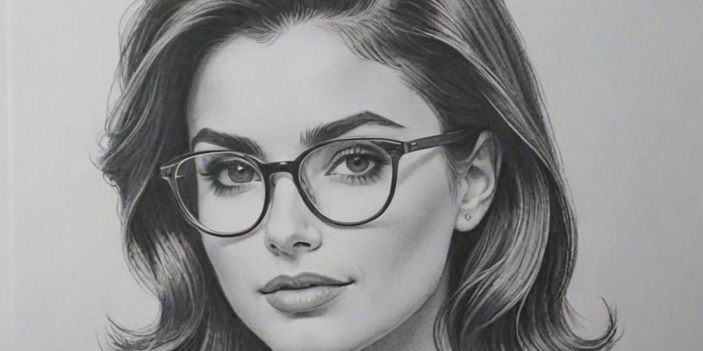 Exquisite Mikaela Hoover, pencil sketch, portrait of Enticing woman 1959s in glasses, hair style beatnik, outline, clear lines, fine lines, 8k