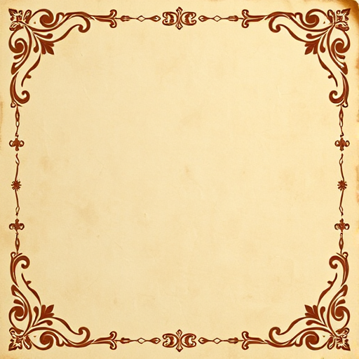 Generate a high-resolution image of an antique parchment background with ornate borders, captured with a DSLR camera at ISO 100, f/8 aperture, and a focal length of 50mm, using a soft natural light to enhance texture and details.