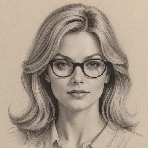 Magnificent Sheryl Lee, pencil sketch, portrait of Enchanting woman 1964s in glasses, hair style beatnik, outline, clear lines, fine lines, 8k