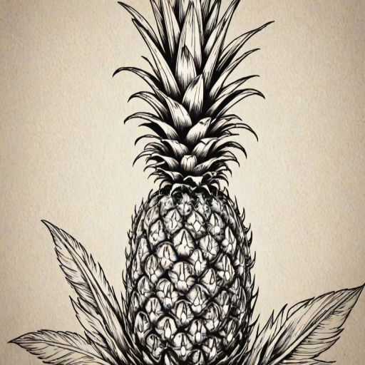 Regenerate a simple black outline illustration of a pineapple with detailed leaves and textured skin.