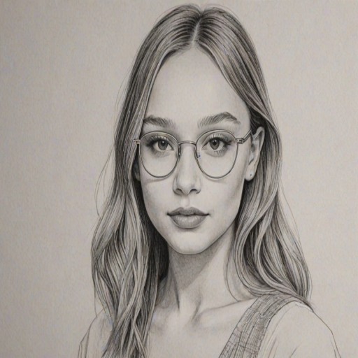 Appealing Maddie Ziegler, pencil sketch, portrait of Superb woman 1921s in glasses, hair style beatnik, outline, clear lines, fine lines, 8k