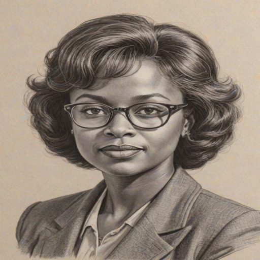 Resplendent Anita Hill, pencil sketch, portrait of Wonderful woman 1949s in glasses, hair style beatnik, outline, clear lines, fine lines, 8k