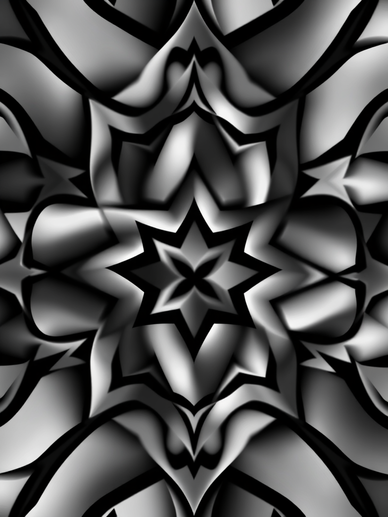 Create an abstract black and white pattern with intricate geometric shapes and smooth gradients, shot with a Canon EOS 5D Mark IV at ISO 100, aperture f/8, 24mm focal length, using a macro lens for detailed texture and sharpness.