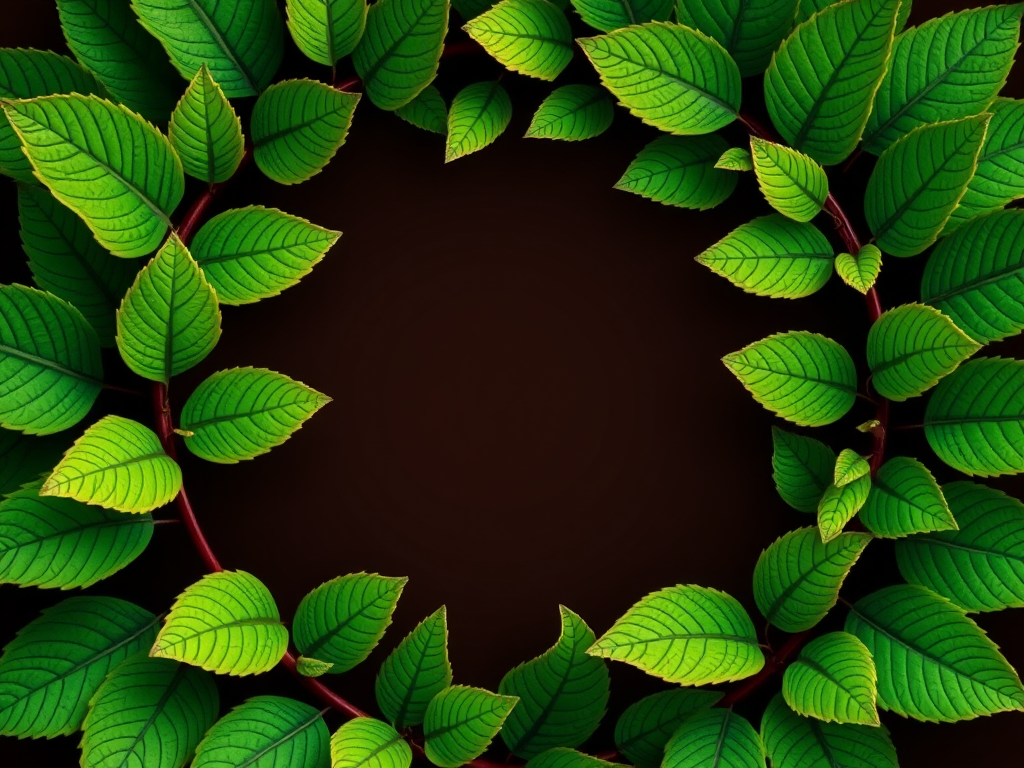 Generate an illustration of a laurel wreath composed of vibrant green leaves, focusing on detailed textures and rich colors, captured with a Canon EOS 90D, ISO 100, f/8, 1/200s, using a macro lens at a slight angle for depth.