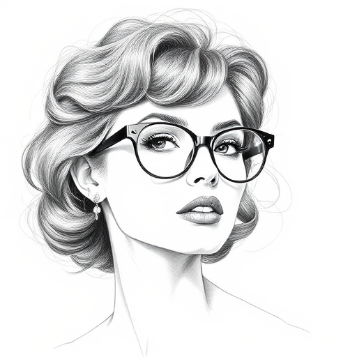 Beautiful Sophia Loren, pencil sketch, portrait of beautiful woman 60s in glasses, hair style beatnik, outline, clear lines, fine lines, 8k