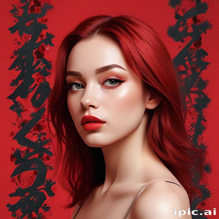 Striking Portrait of a Young Woman with Vibrant Red Hair and Bold Makeup