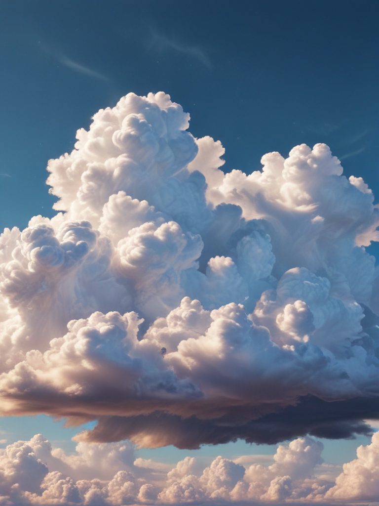 Majestic, Fluffy Clouds Illuminated by the Soft Glow of Sunset Sky