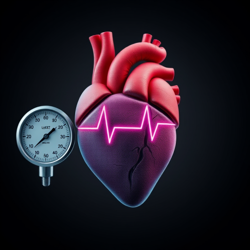 create a high-resolution digital illustration of a heart with an ECG line pulsing through it, alongside a pressure gauge, set against a dark gray background, using a shallow depth of field, 50mm lens, f/1.8 aperture, and ISO 100 for optimal clarity and vibrant colors.