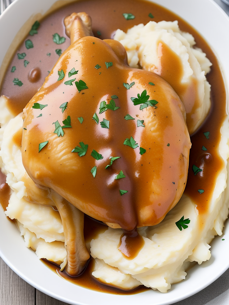 chicken in gravy over mashed potatoes