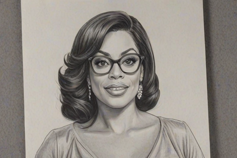 Resplendent Niecy Nash, pencil sketch, portrait of Delightful woman 1951s in glasses, hair style beatnik, outline, clear lines, fine lines, 8k