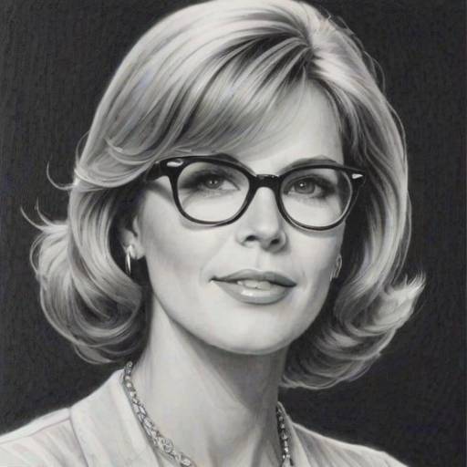 Ravishing Debby Boone, pencil sketch, portrait of Delightful woman 1947s in glasses, hair style beatnik, outline, clear lines, fine lines, 8k