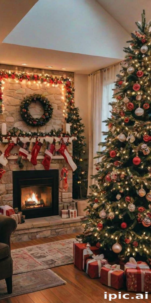 Cozy Holiday Living Room with a Beautifully Decorated Christmas Tree ...