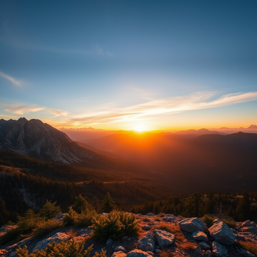 Create a high-resolution image of a serene mountain landscape during sunrise with soft light and vibrant colors, using a Canon EOS 5D Mark IV, 24mm f/1.4 lens, aperture set to f/8, ISO 100, and a tripod for stability, capturing a panoramic view with a wide angle to showcase the expansive scenery.