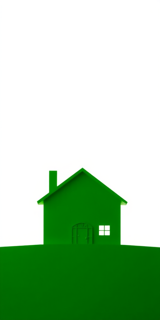 Photograph of a green silhouette of a house against a white background, taken with a DSLR camera at f/2.8, ISO 100, 50mm lens, natural soft lighting, front view, focus on the house outline, high-resolution quality.