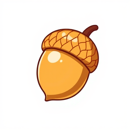 Create a detailed illustration of a stylized acorn, focusing on smooth lines and a glossy texture, using a Canon EOS 5D Mark IV camera with a 50mm lens, aperture set to f/2.8, ISO 100, and soft lighting for a clean background.