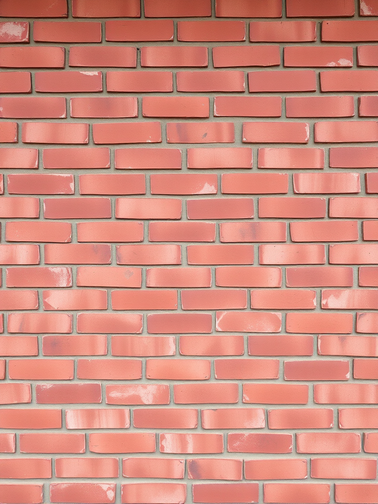 Create a high-resolution image of a red brick wall with uniform bricks, using a DSLR camera, focal length of 35mm, aperture set to f/8, ISO 100, and a straight-on perspective for clear detail.