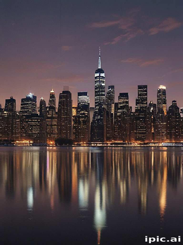 Stunning Night View of a Modern City Skyline Reflected in Water