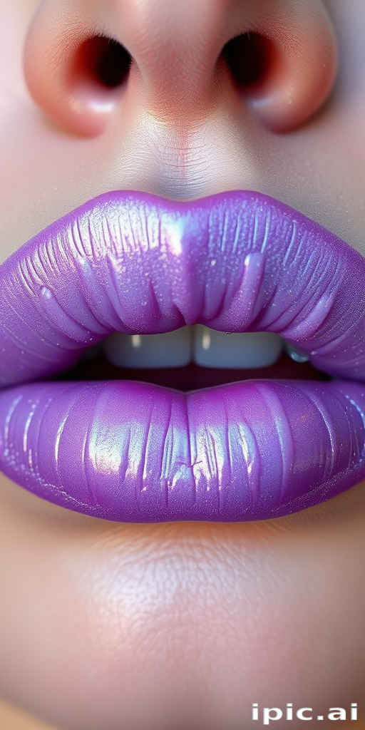 Frosted lavender lips with a cool, iridescent sheen, showcasing a unique and ethereal beauty that's both whimsical and sophisticated