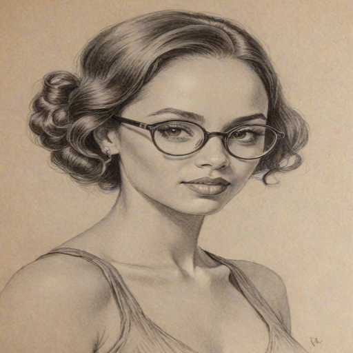 Fascinating Vanessa Morgan, pencil sketch, portrait of Alluring woman 1928s in glasses, hair style beatnik, outline, clear lines, fine lines, 8k