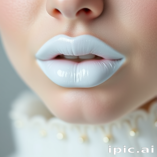 Opaque white "Snow Queen" lipstick with a pearl finish, offering full coverage and a brightening effect for dramatic, editorial-inspired makeup