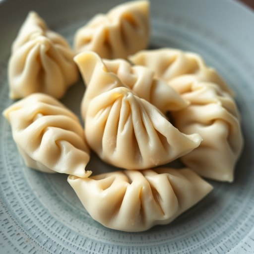 close-up of uncooked dumplings arranged on a textured plate, shallow depth of field, natural lighting, DSLR camera, 50mm lens, aperture f/2.8, ISO 100, 1/200 sec