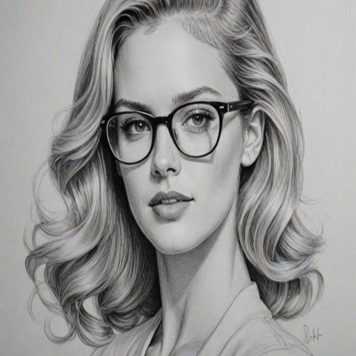 Dazzling Erin Heatherton, pencil sketch, portrait of Enticing woman 1945s in glasses, hair style beatnik, outline, clear lines, fine lines, 8k