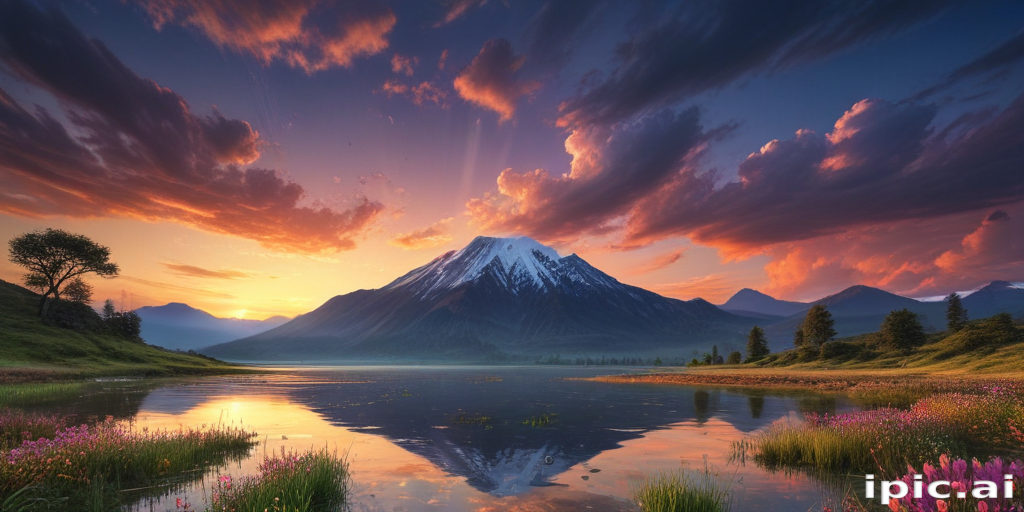 Stunning Sunset Over Majestic Mountain Reflecting in Serene Lake Waters
