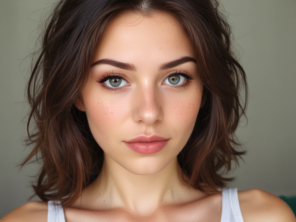 Natural Beauty Portrait Featuring a Young Woman with Striking Blue Eyes