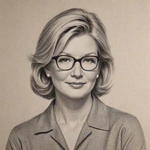 Stunning Martha Stewart, pencil sketch, portrait of Pleasing woman 1952s in glasses, hair style beatnik, outline, clear lines, fine lines, 8k