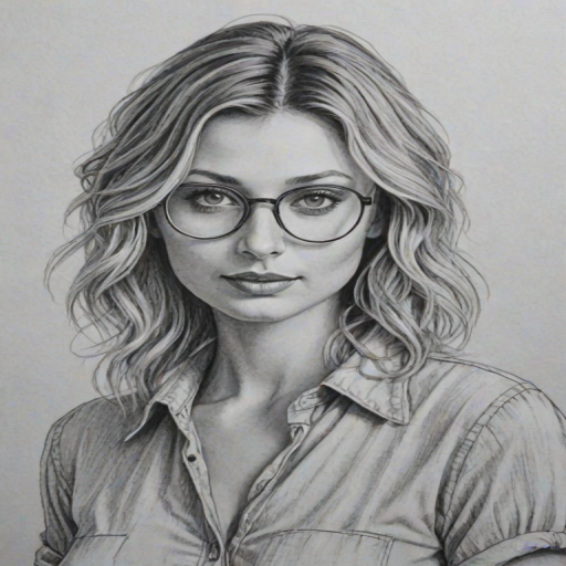 Charming Aly Michalka, pencil sketch, portrait of Comely woman 1979s in glasses, hair style beatnik, outline, clear lines, fine lines, 8k