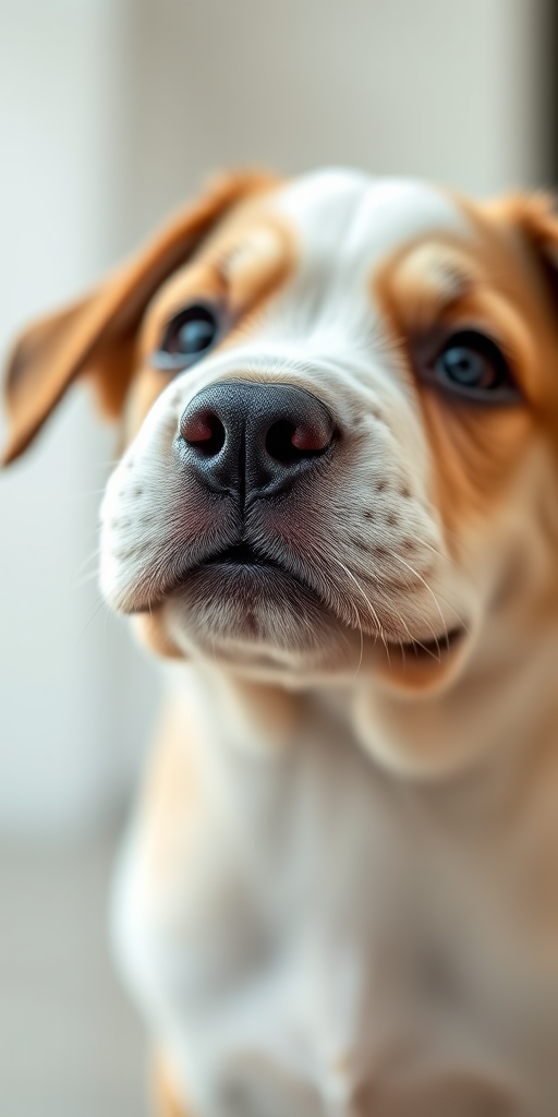 Create a high-resolution image of a detailed and realistic puppy portrait, using a DSLR camera with a 50mm lens, aperture set to f/1.8 for shallow depth of field, ISO 100, soft natural lighting, with a shallow focus on the face and a blurred background.